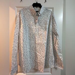 Express Men’s White Button-Up Shirt with Black Speckle Print